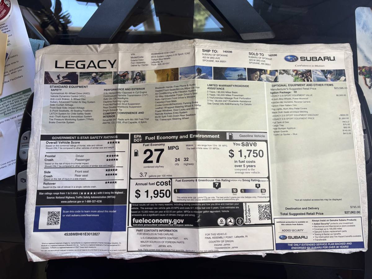 2014 Subaru, εισαγωγή ΗΠΑ — φωτο 5 z 12